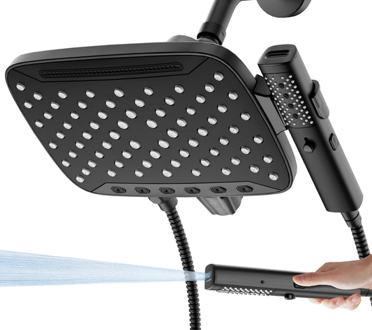 JDO High Pressure Rain Shower Head with Handheld Spray, 7 Modes Dual Shower Head Combo, 10 Inch Rainfall Showerhead Detachable, Power Wash for Bathroom Cleaning