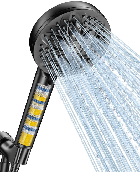 JDO 6-Setting Filtered Handheld Shower Head, High Pressure Shower Head with Replaceable Filter Cartridge 4.7 Inch Detachable Showerhead for Chlorine Hard Water Removal 59 Inch Stainless Steel Hose