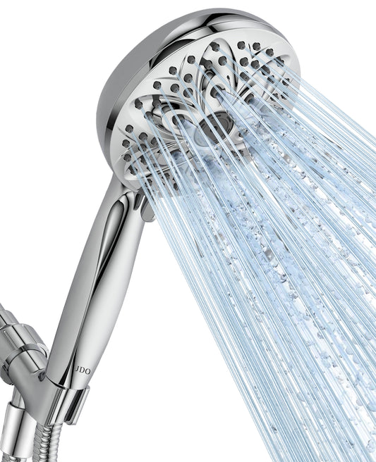 JDO 6-Setting Shower Head with Handheld, High Pressure Hand held Shower Head, 4.7 Inch Chrome Detachable Showerhead Set with 59 Inch Stainless Steel Hose and Adjustable Showerhead Holder