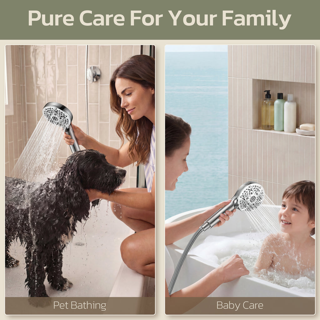 JDO 6-Setting Filtered Handheld Shower Head, High Pressure Shower Head with Replaceable Filter Cartridge 4.7 Inch Detachable Showerhead for Chlorine Hard Water Removal 59 Inch Stainless Steel Hose