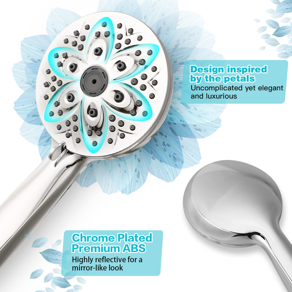 JDO 6-Setting Shower Head with Handheld, High Pressure Hand held Shower Head, 4.7 Inch Chrome Detachable Showerhead Set with 59 Inch Stainless Steel Hose and Adjustable Showerhead Holder