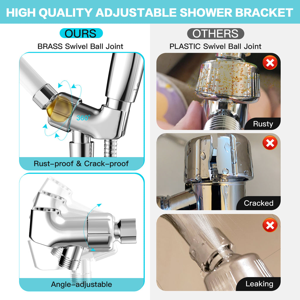 JDO 6-Setting Shower Head with Handheld, High Pressure Hand held Shower Head, 4.7 Inch Chrome Detachable Showerhead Set with 59 Inch Stainless Steel Hose and Adjustable Showerhead Holder