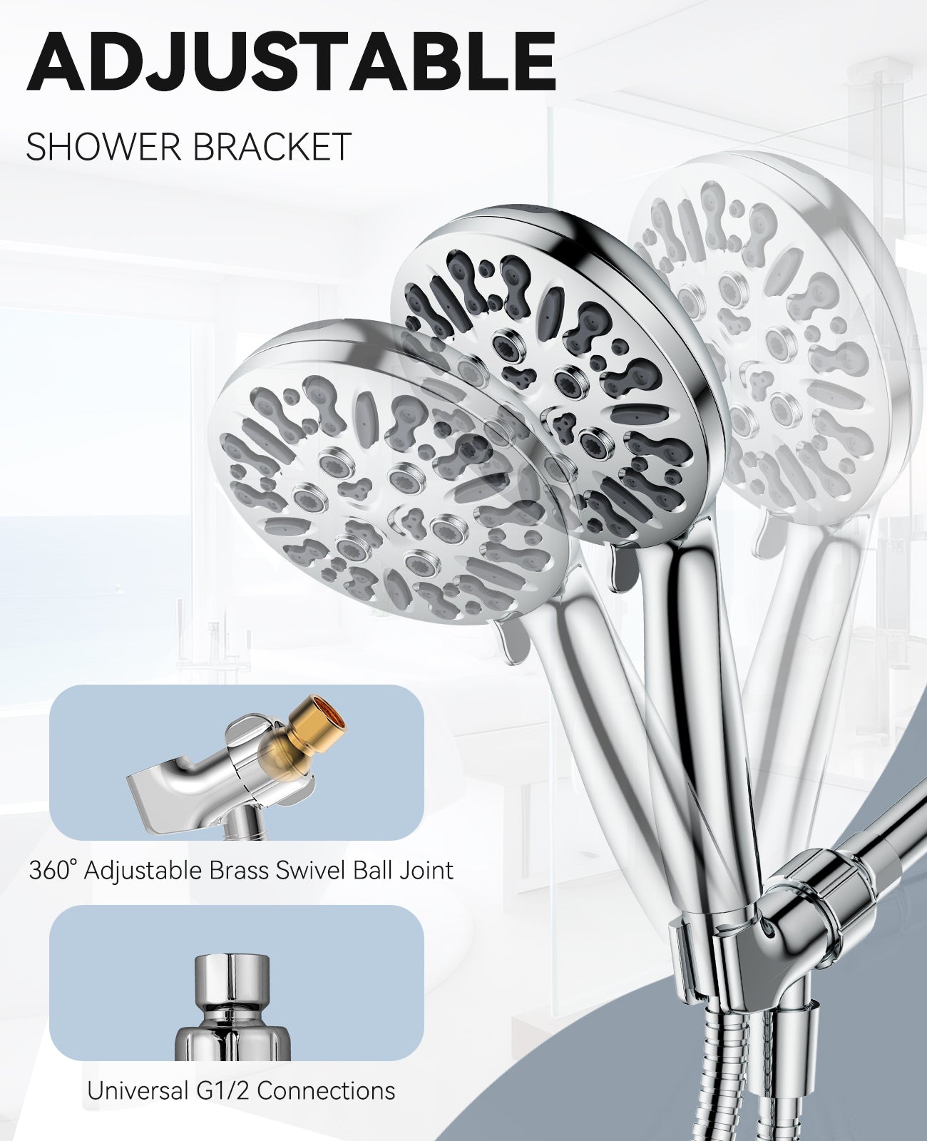 JDO Shower Head with Handheld, High Pressure Handheld Shower Head 9 Settings, Detachable Shower Head Set with Stainless Steel Hose and Shower Bracket