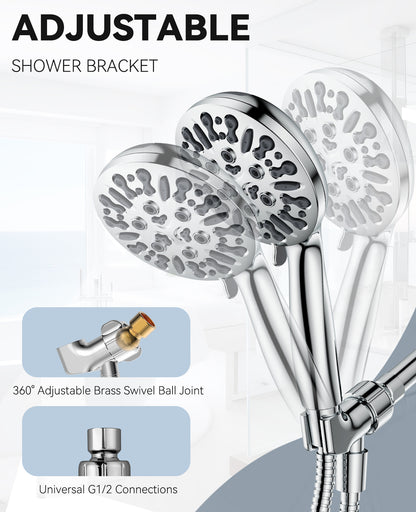 JDO Shower Head with Handheld, High Pressure Handheld Shower Head 9 Settings, Detachable Shower Head Set with Stainless Steel Hose and Shower Bracket