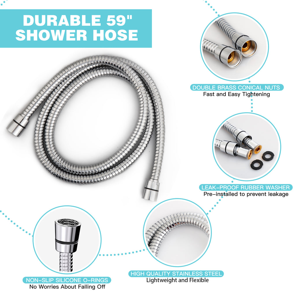 JDO 6-Setting Shower Head with Handheld, High Pressure Hand held Shower Head, 4.7 Inch Chrome Detachable Showerhead Set with 59 Inch Stainless Steel Hose and Adjustable Showerhead Holder