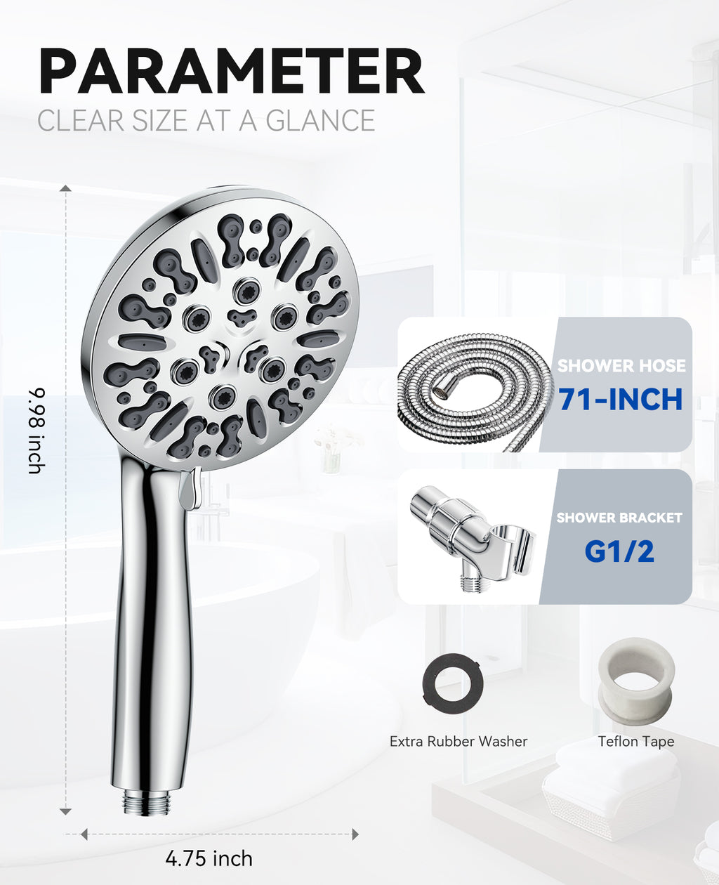 JDO Shower Head with Handheld, High Pressure Handheld Shower Head 9 Settings, Detachable Shower Head Set with Stainless Steel Hose and Shower Bracket