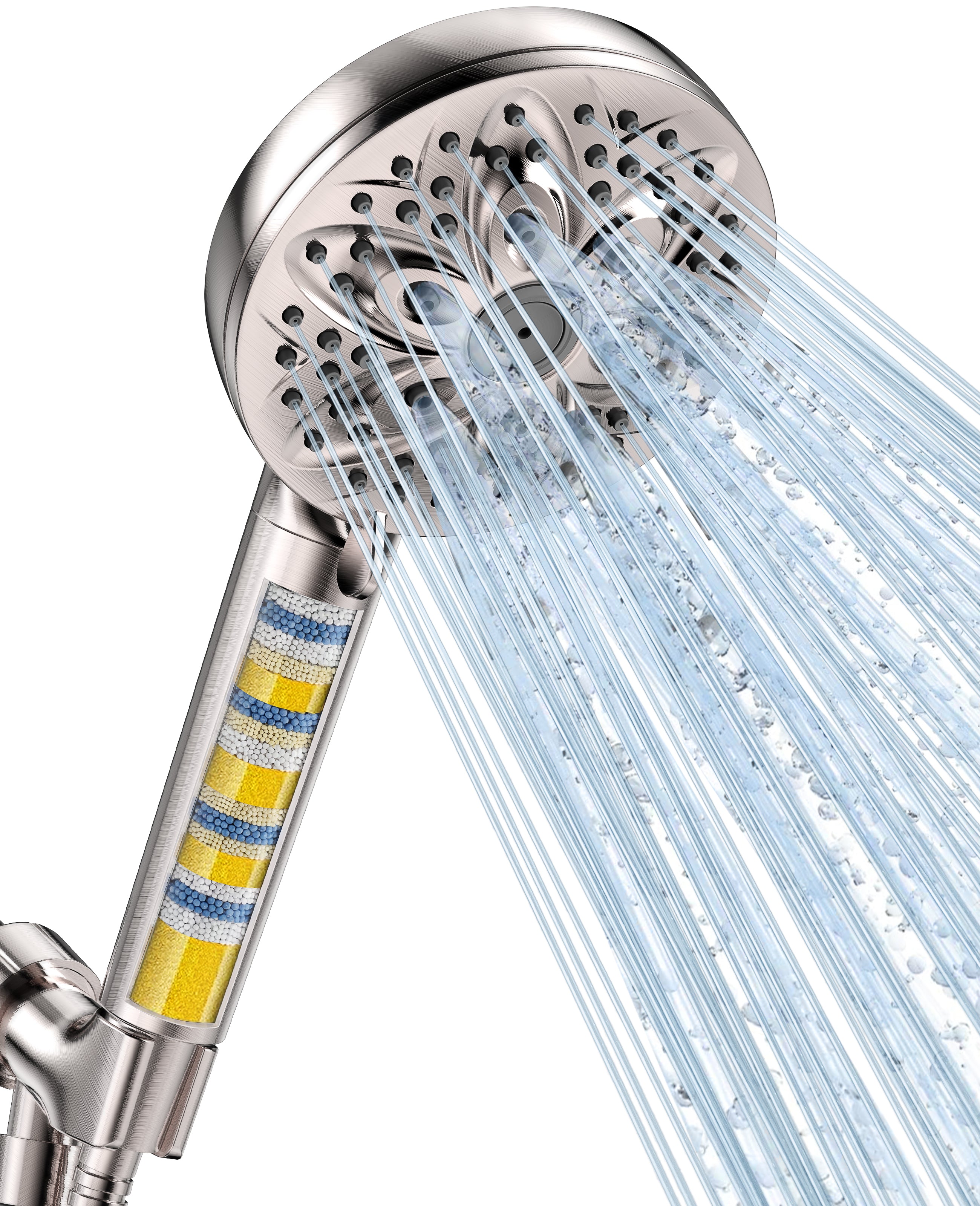 JDO 6-Setting Filtered Handheld Shower Head, High Pressure Shower Head with Replaceable Filter Cartridge 4.7 Inch Detachable Showerhead for Chlorine Hard Water Removal 59 Inch Stainless Steel Hose